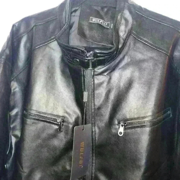 WULFUL Men's Stand Collar Leather Jacket Motorcycle Lightweight Faux Leather - Picture 8 of 9